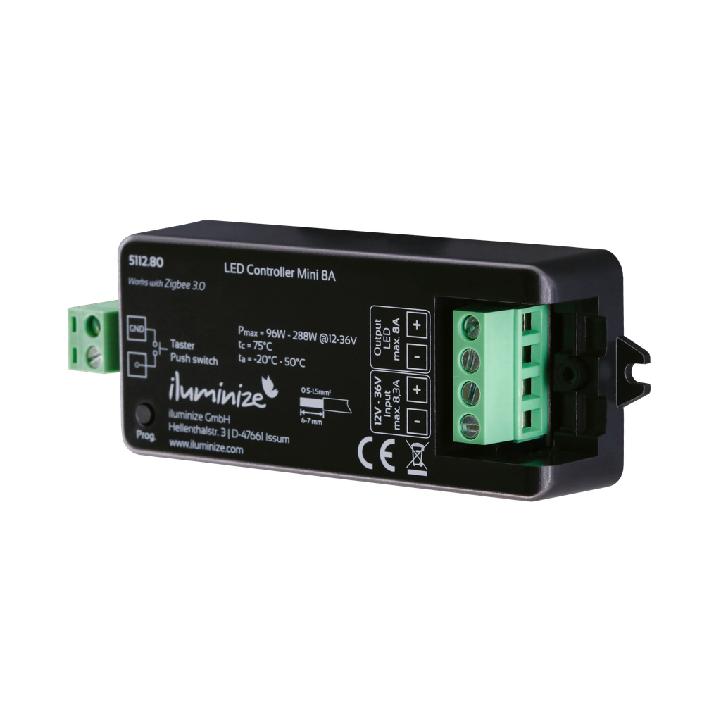 Zigbee 3.0 LED-Controller MINI, 1 Kanal Pulsweitenmodulation (PWM), 8A - für LED-Lichtbänder | weiß