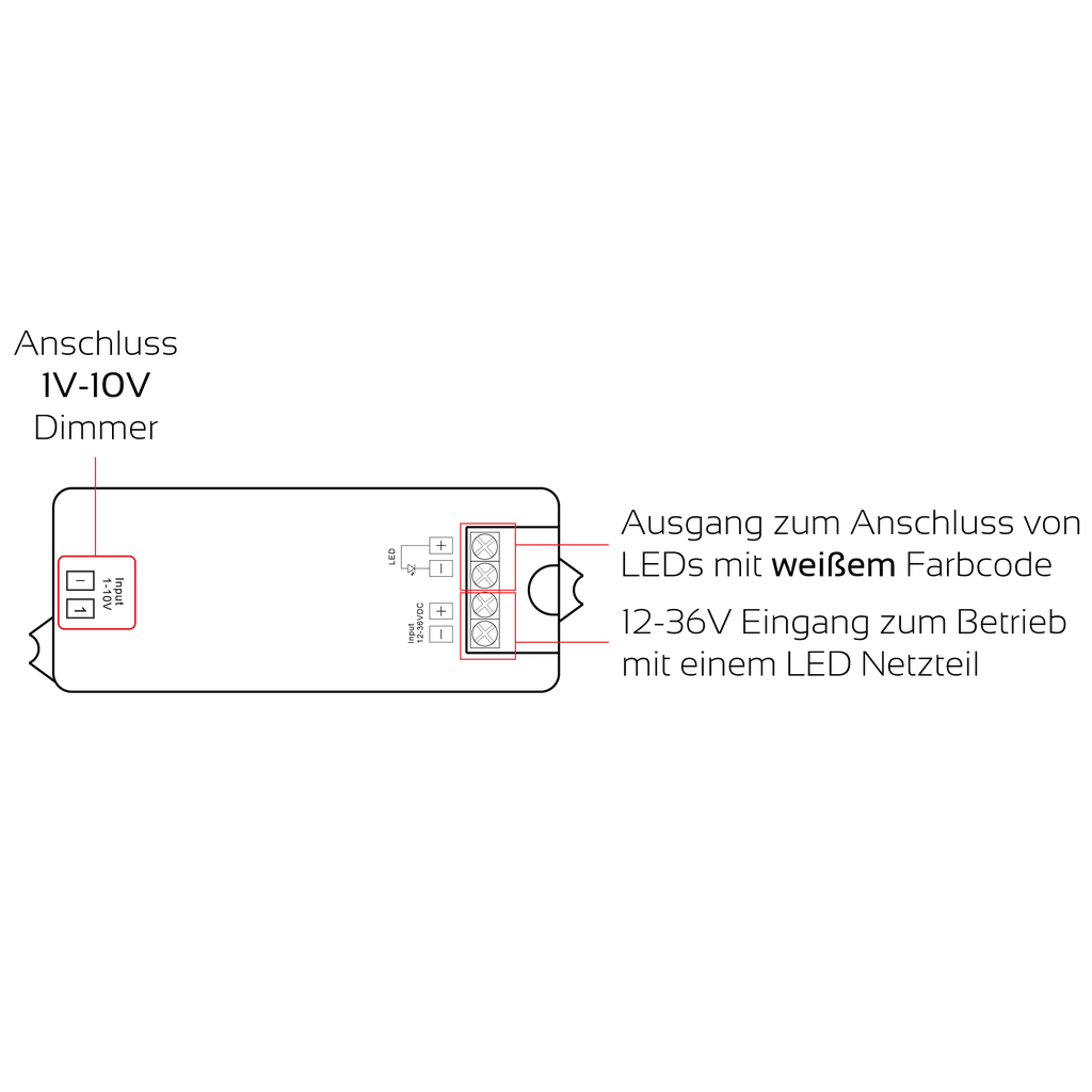 1-10V LED-Controller Mini, 1 Kanal mit 8A, 12V-36V | weiß