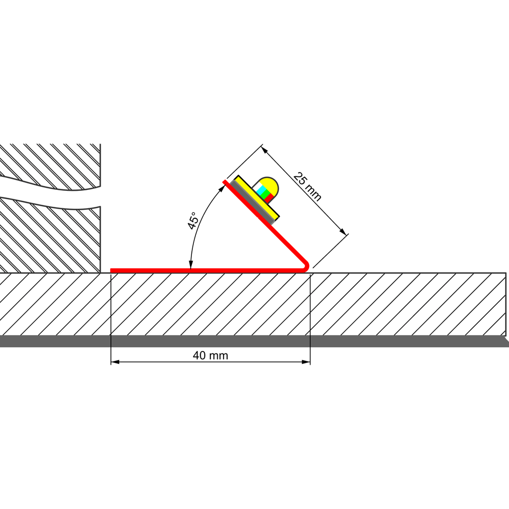 LED-Trockenbauprofil AWP 45°, 2m lang, zur Installation von LED-Streifen auf vorhandenen Lichtvouten bzw. Aufkantungen