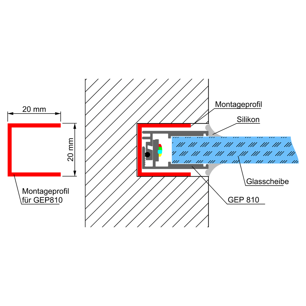 Aluminium Halteprofil GEP 810 für Glasscheiben, 2m lang