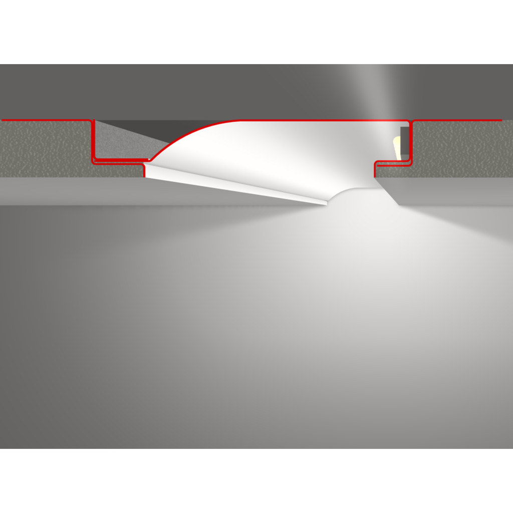 LED-Putzprofil R10-F, 2m lang, mit Reflektor-Sichtschenkel zum Einbau in die Fläche