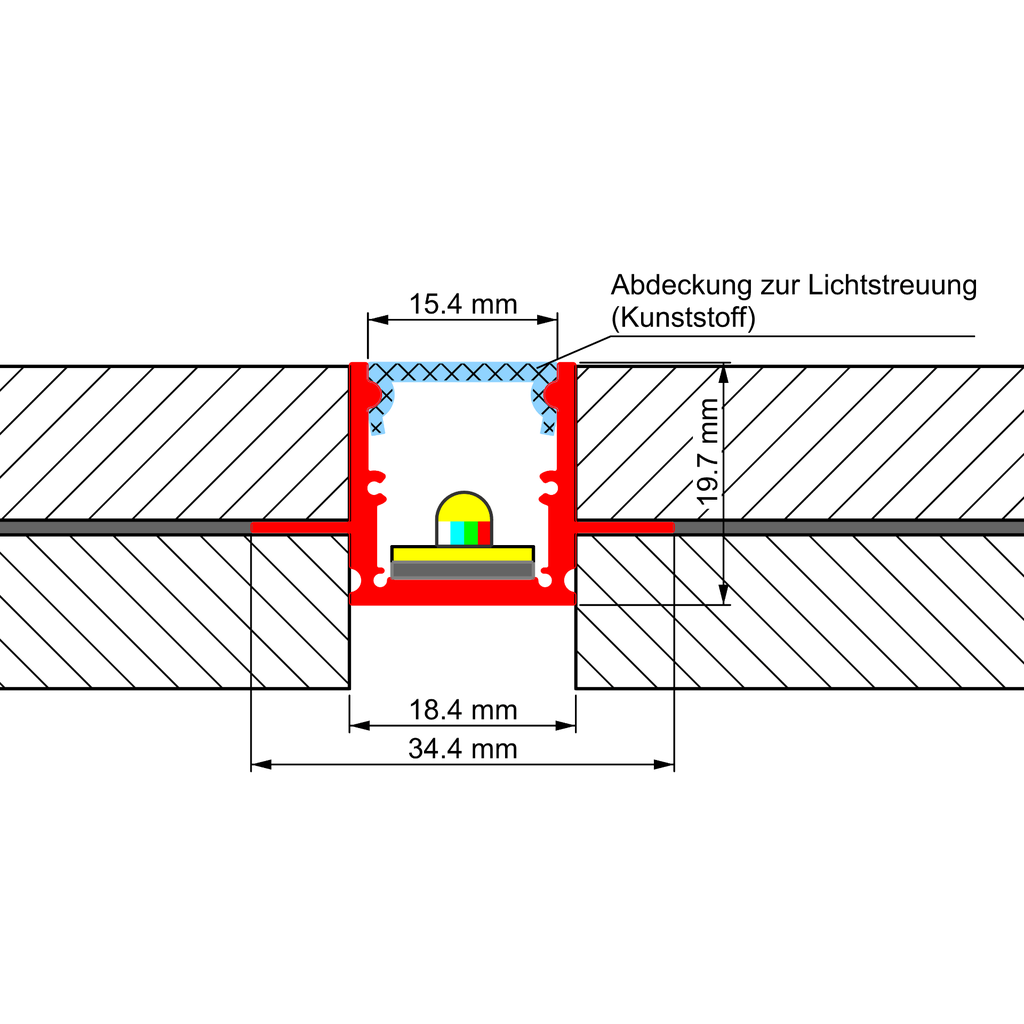 Aluprofil PEP 25-2, für den Bau schmaler Lichtlinien in Gipskartonwänden und -decken, 2m lang