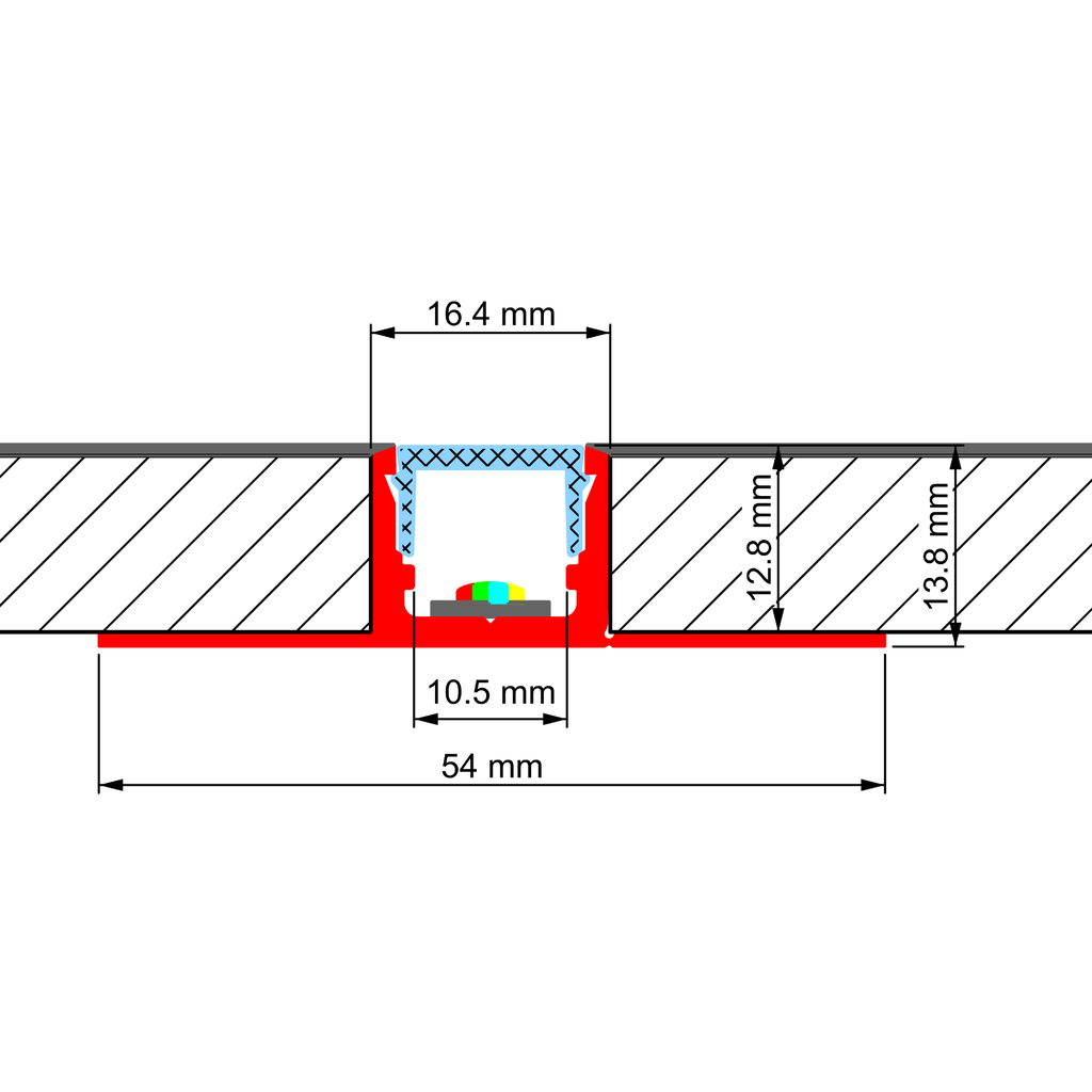 Aluprofil DL 2S, integrierbar in Gips-Paneelen, 2m lang | Aluminium