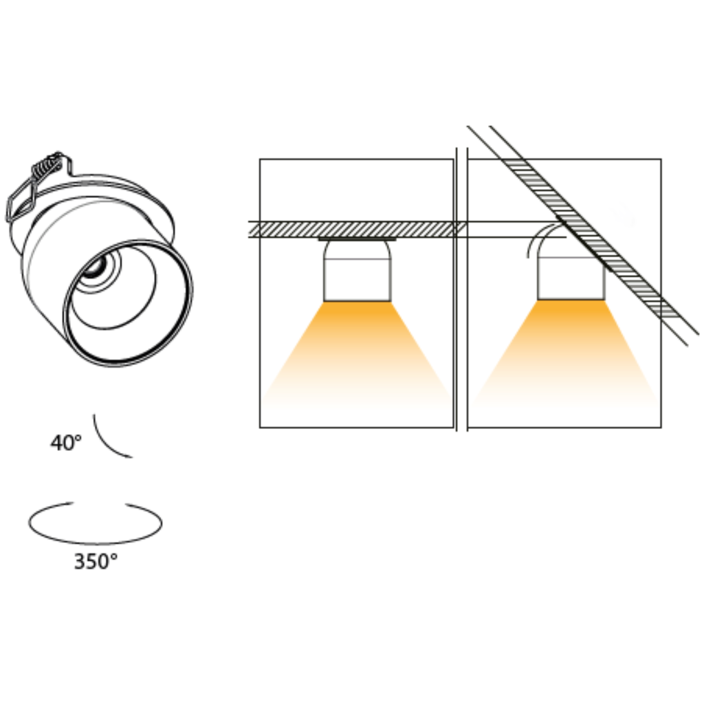 LED-Einbaustrahler CUP, 200-240V, 10W dimmbar per Phasen-AB-schnitt