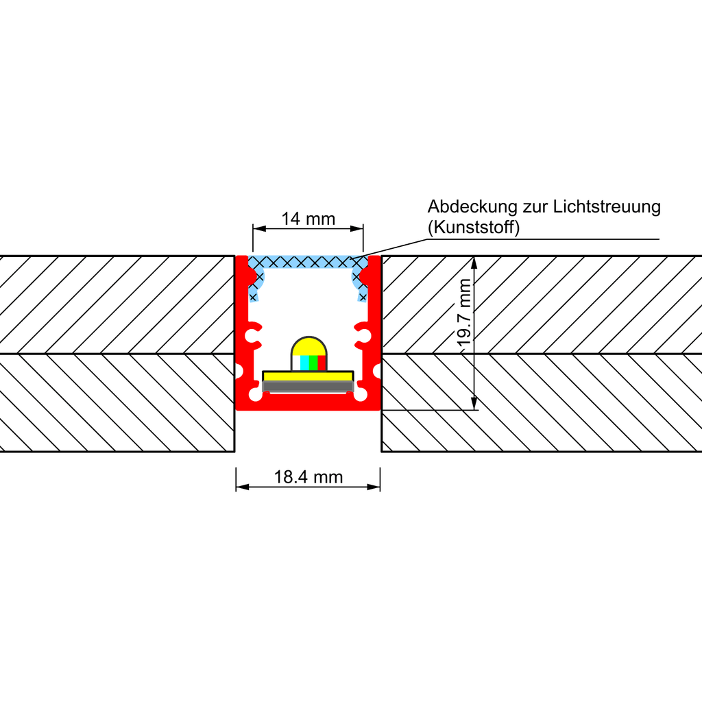 Aluprofil PEP 25-3, für flächenbündigen Einbau in Holz- oder Laminatoberflächen, 2m lang