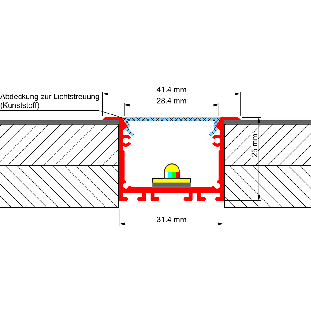 Aluprofil PEP 22-1, für den Bau schmaler Lichtlinien in Gipskartonwänden und -decken, 2m lang | silber eloxiert