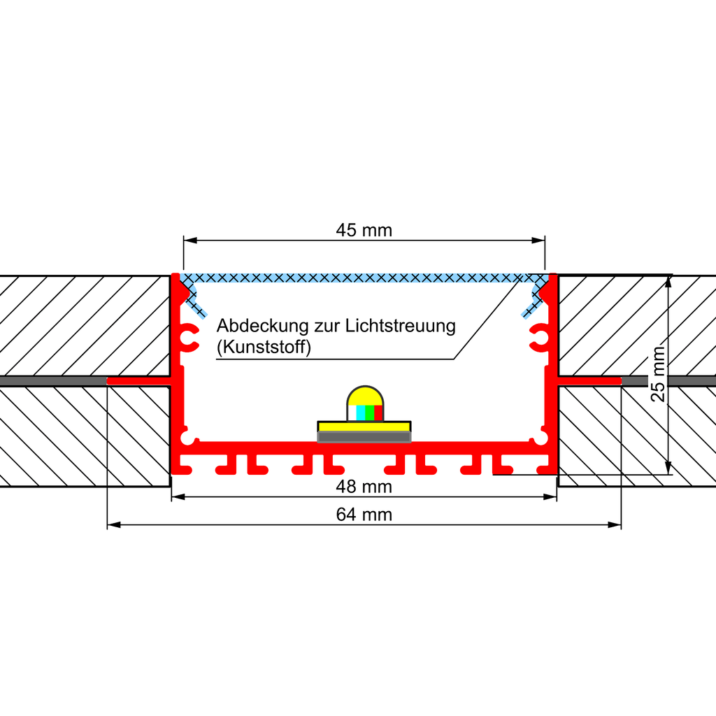 Aluprofil PEP 23-2, für den Bau schmaler Lichtlinien in Gipskartonwänden und -decken, 2m lang | silber eloxiert