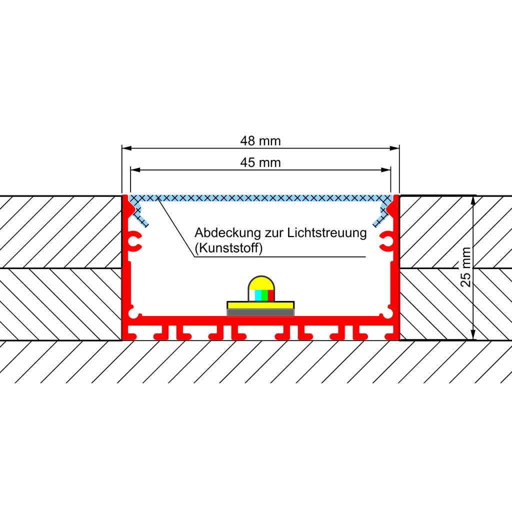 Aluprofil PEP 23-3, für den Bau schmaler Lichtlinien in Gipskartonwänden und -decken, 2m lang | silber eloxiert