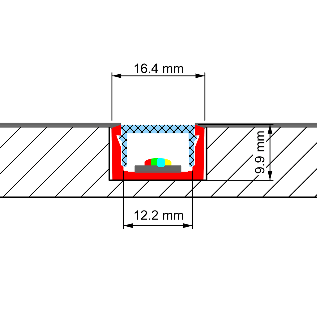 Aluprofil DL Junior, integrierbar in Gips-Paneelen, 2m lang | Aluminium