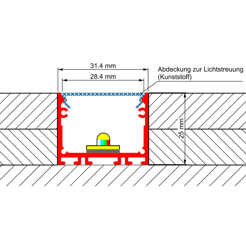 Aluprofil PEP 22-3, für den Bau schmaler Lichtlinien in Gipskartonwänden und -decken, 2m lang | silber eloxiert