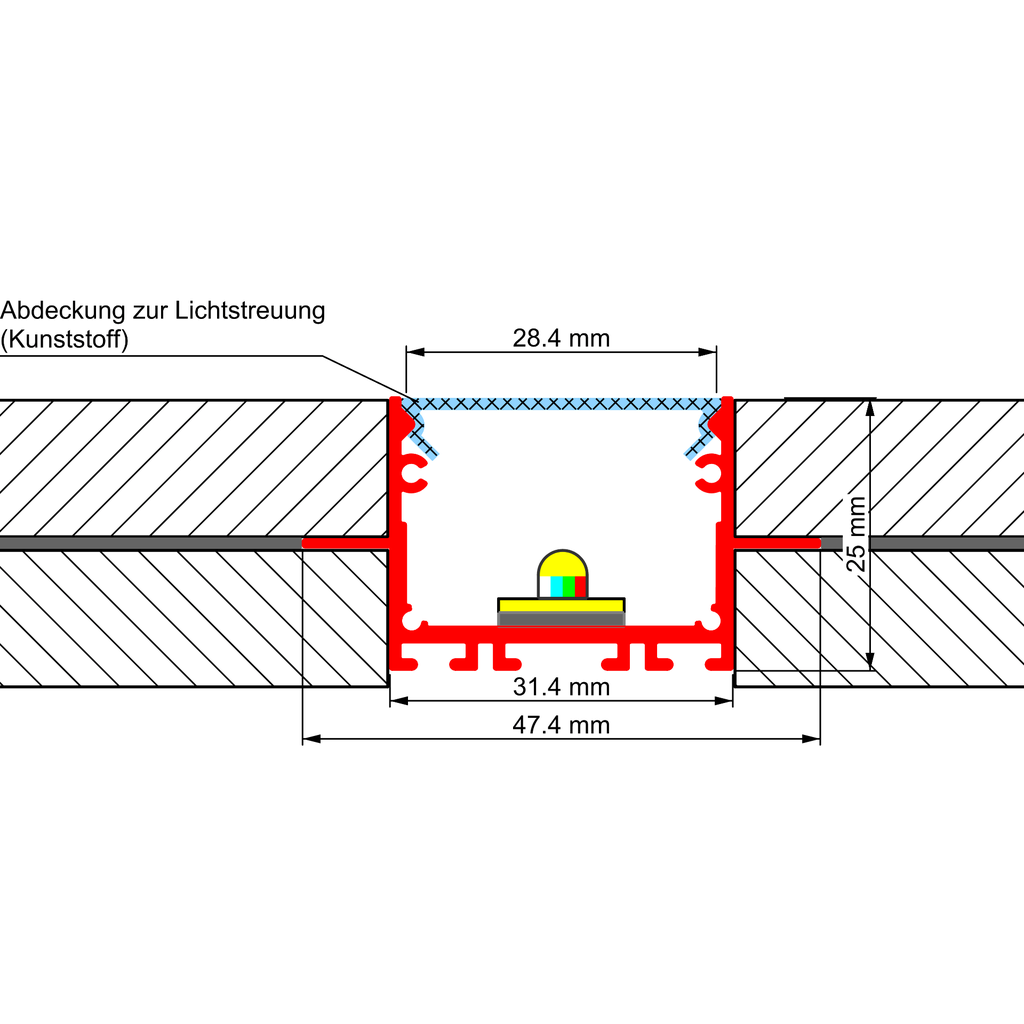 Aluprofil PEP 22-2, für den Bau schmaler Lichtlinien in Gipskartonwänden und -decken, 2m lang | silber eloxiert