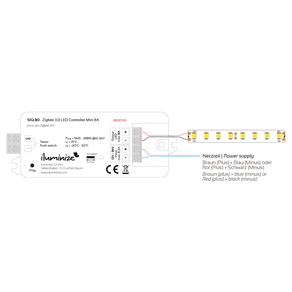 Zigbee 3.0 LED-Controller MINI, 1 Kanal Pulsweitenmodulation (PWM), 8A - für LED-Lichtbänder | weiß