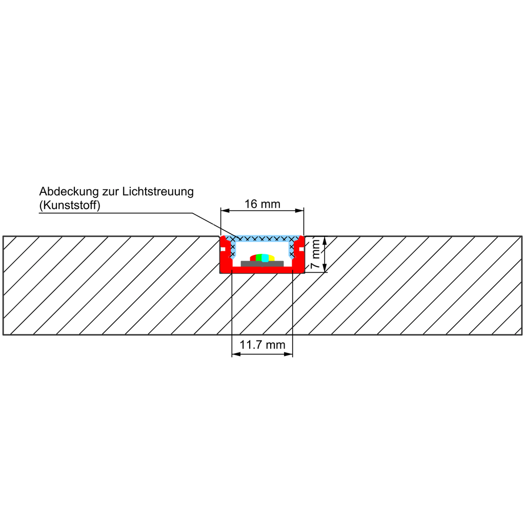 Aluprofil AU-Flach, für den Möbel- und Küchenbau, 2m lang