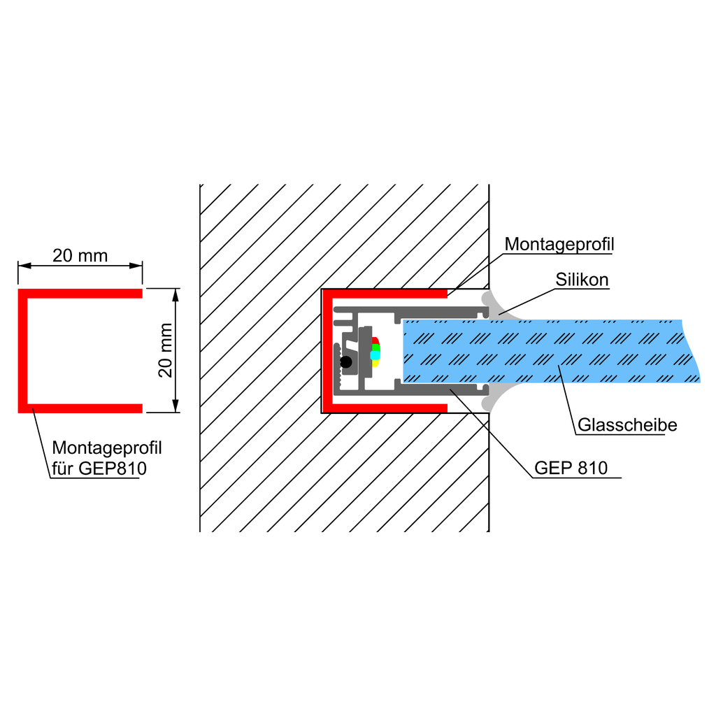 Montageprofil GHP für Aluprofil GEP 810, 2m lang | Alu