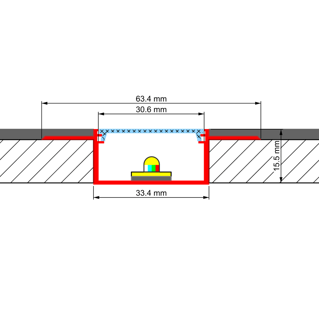 Aluprofil V30-Flach, für den Bau schmaler Lichtlinien in Gipskartonwänden und -decken, 2m lang | silber eloxiert