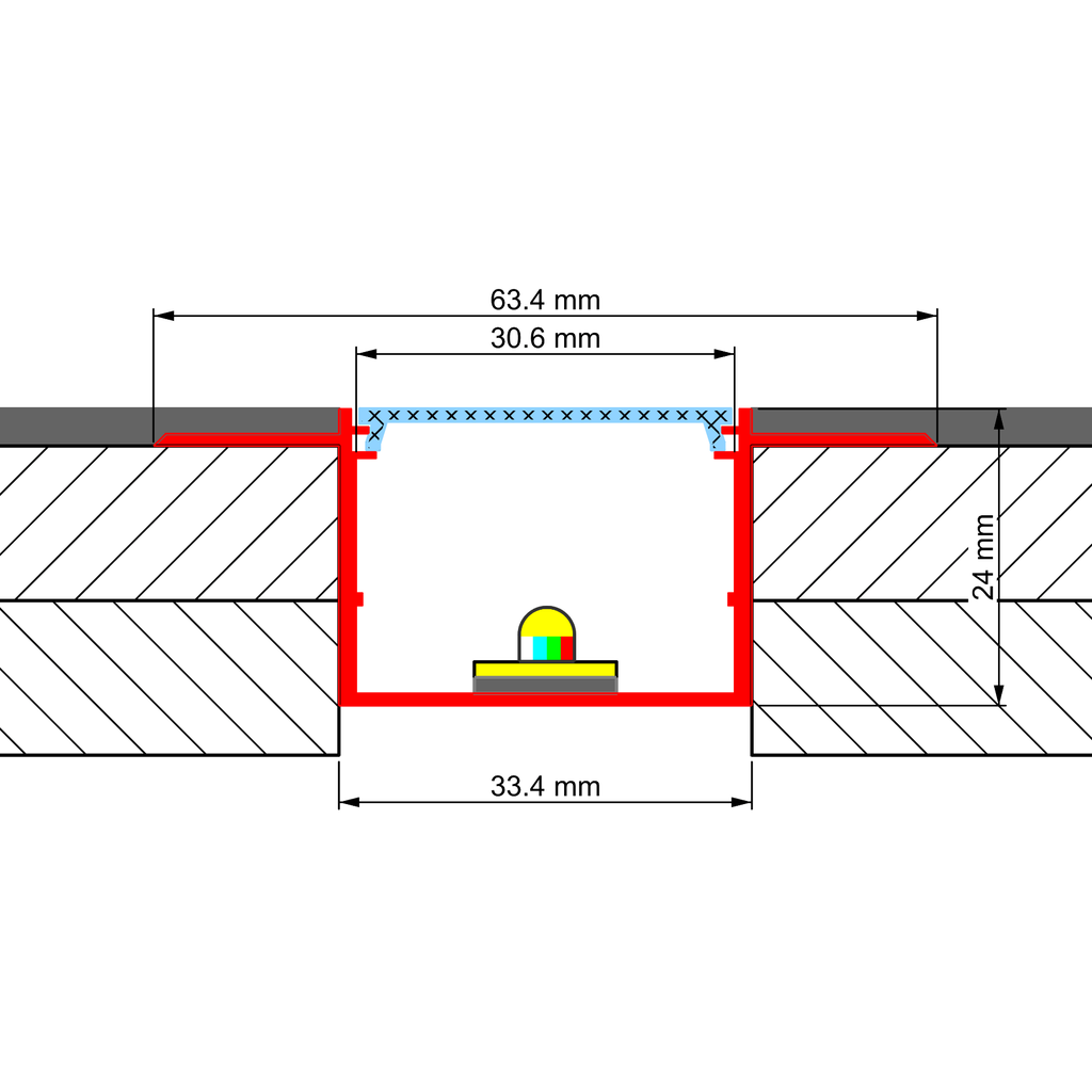 Aluprofil V30-Hoch, für den Bau schmaler Lichtlinien in Gipskartonwänden und -decken, 2m lang | silber eloxiert