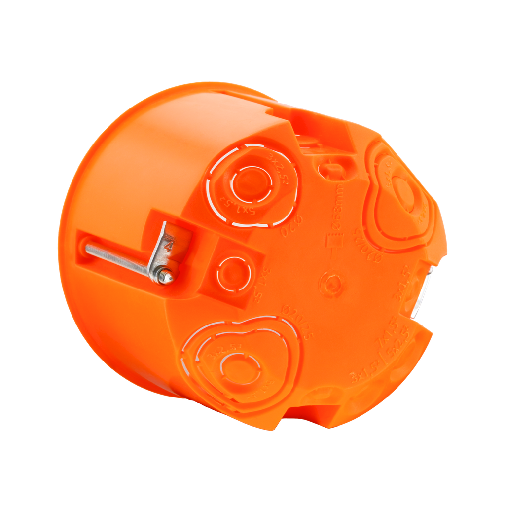 Hohlwanddose 60mm tief, ø68mm, zum Einbau von Schaltern und Aktoren, 1-fach | Orange