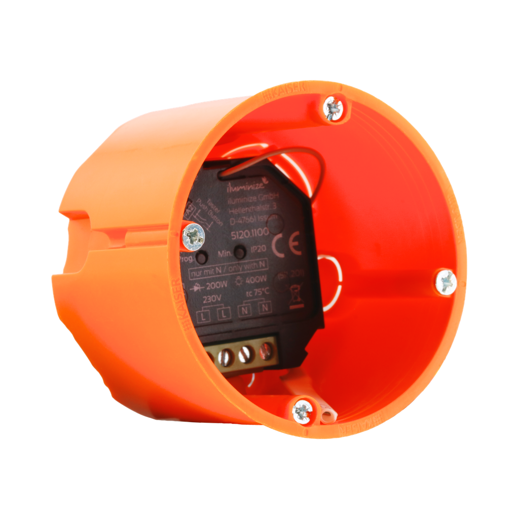Hohlwanddose 60mm tief, ø68mm, zum Einbau von Schaltern und Aktoren, 1-fach | Orange