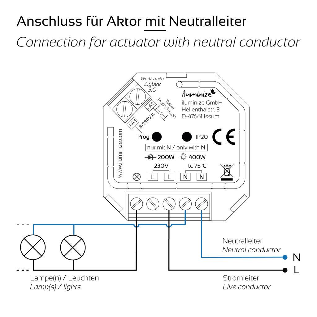 Zigbee 3.0 Aktor Mini für Taster, 200W / 400W für 230V Lampen | Schwarz