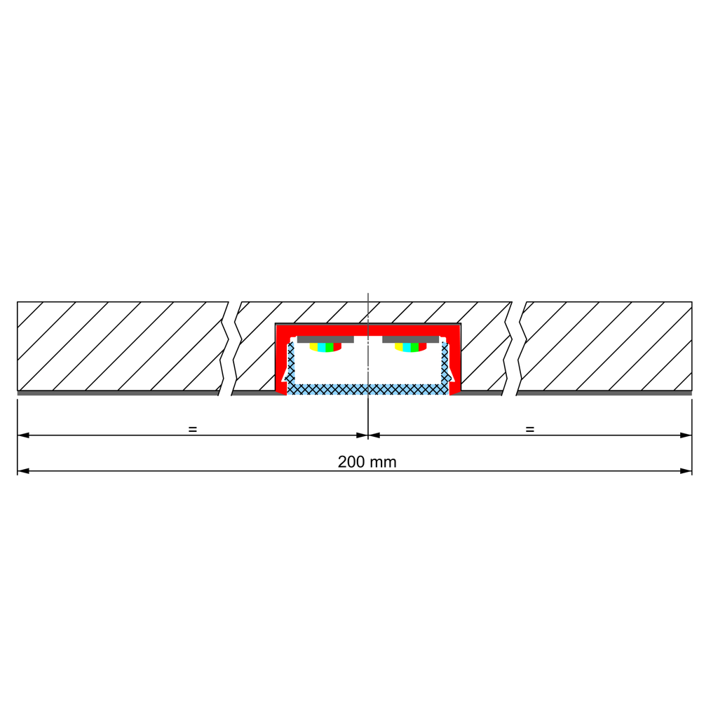 DL Paneel 26mm breit, mit integr. Alu-Profilen, 12,5mm Gips, 2m lang | DL Direktes Licht