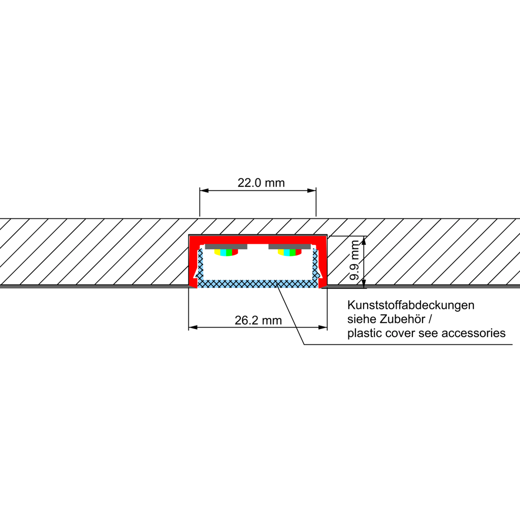 Paneel-Ecke für DL 26mm breit, mit integr. Alu-Profilen, 12,5mm Gips, 2m lang | DL Direktes Licht