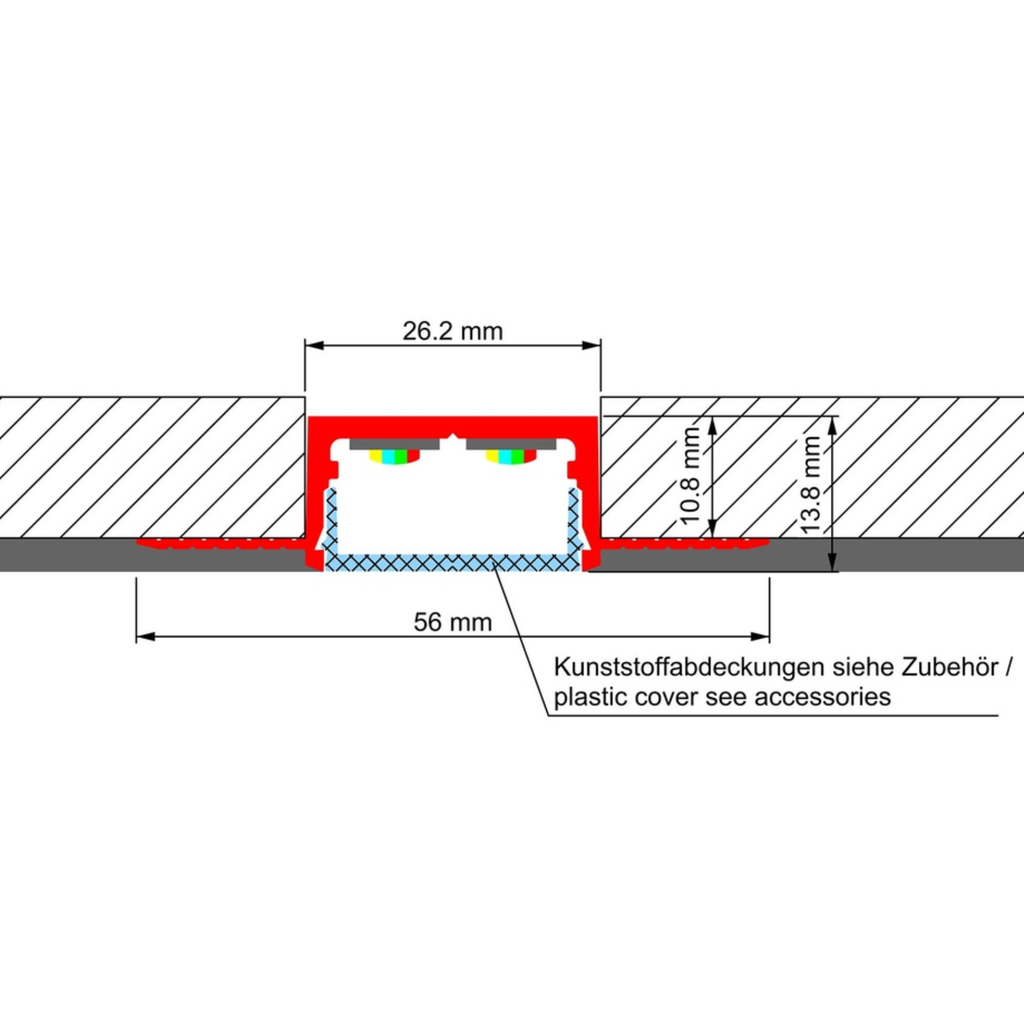 Aluprofil DL 26-F, integrierbar in Gipskarton-Flächen, 2m lang | DL Direktes Licht