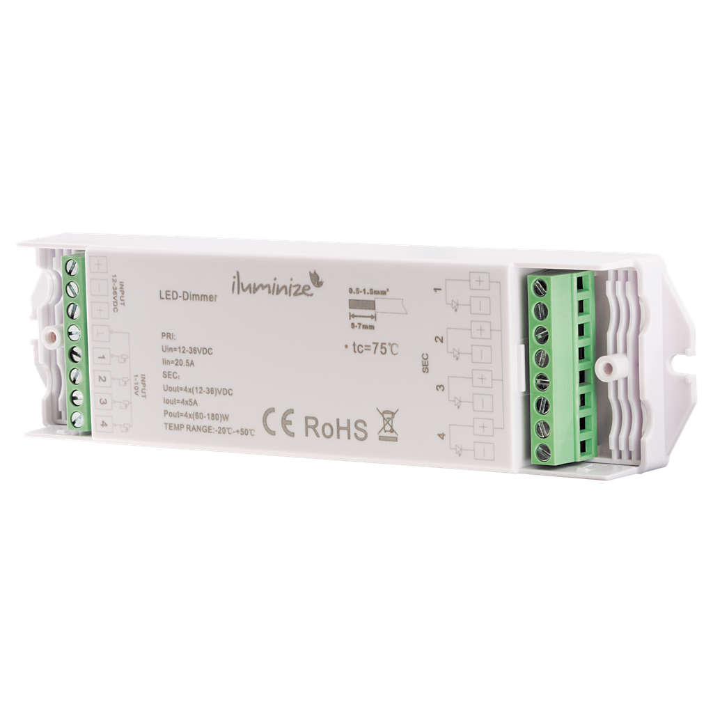 1-10V LED-Controller Universal, 4 einzeln ansteuerbare Kanäle, 12V-36V | weiß