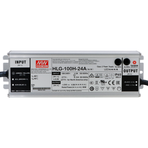 24V aluminium power supply Mean Well HLG/ELG A-series, IP65