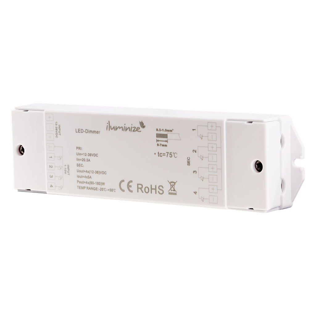 1-10V LED controller, 4 individually controllable channels, 12V-36V | white