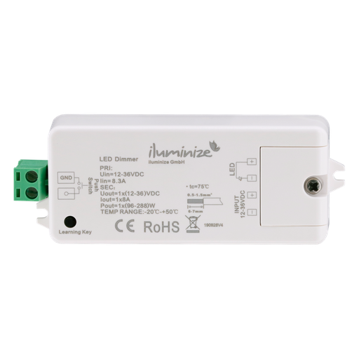 RF controller Mini Single Color, PWM 12V - 36V, 1x 8A - for LED light strips | white