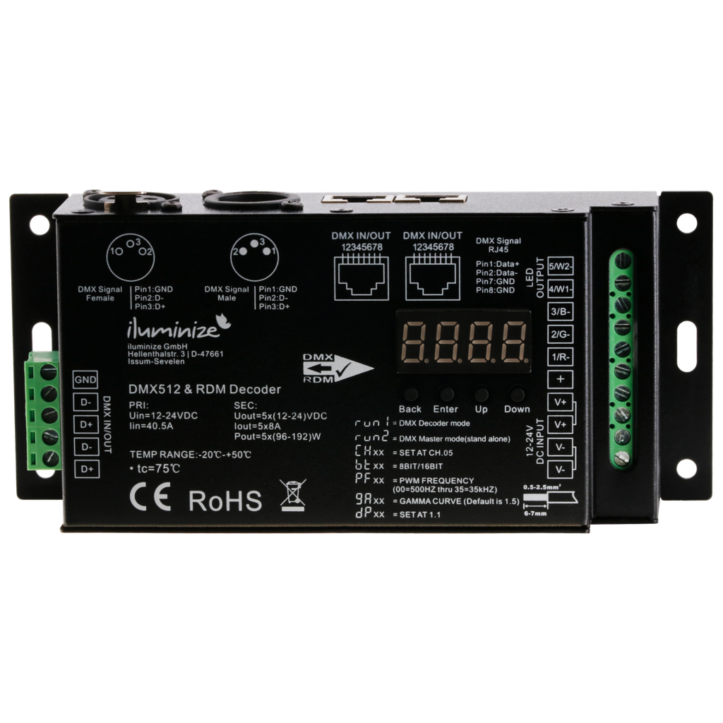 DMX decoder premium with 5 channels each 8A, 12V - 24V | black