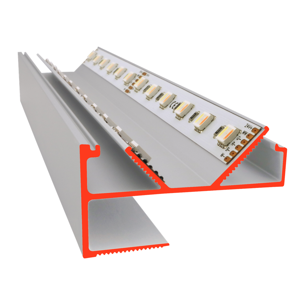LED profile VTL Twin for coves, max. 2 light strips up to 12mm/18mm width, intake for 12.5mm plasterboard