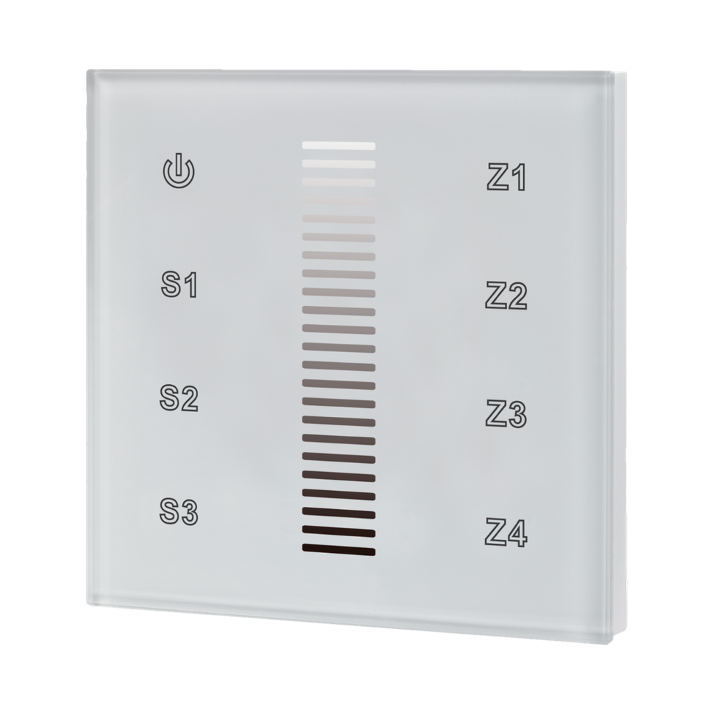Rf wall dimmer touch for the flush-mounted box, connection to 230V | white glass