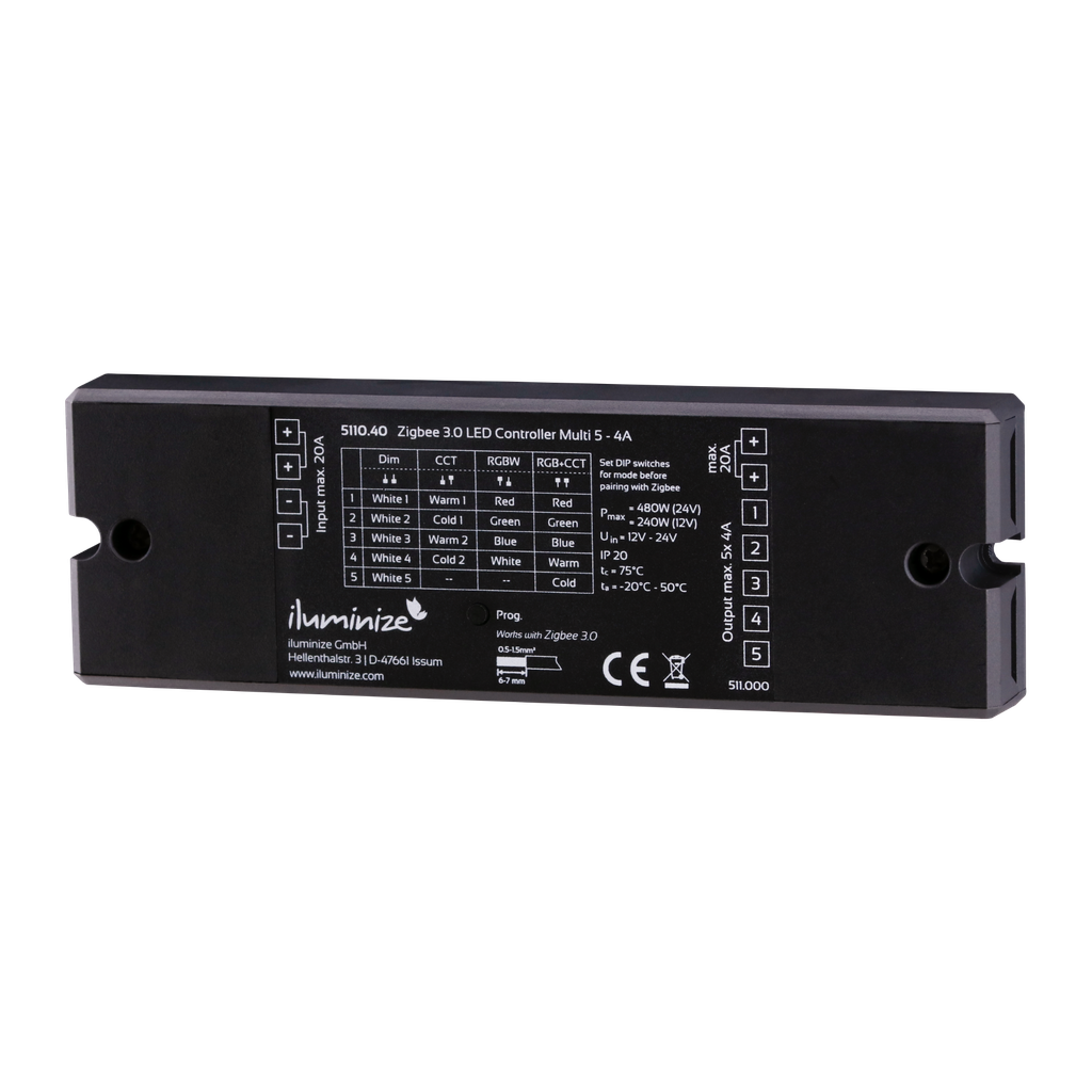 Zigbee 3.0 LED-Controller MULTI 5, Pulsweitenmodulation (PWM), konstante Spannung - für LED-Lichtbänder | schwarz