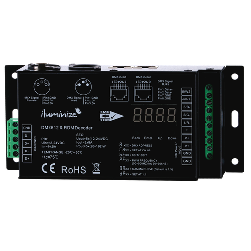 DMX decoder premium with 5 channels each 8A, 12V - 24V | black